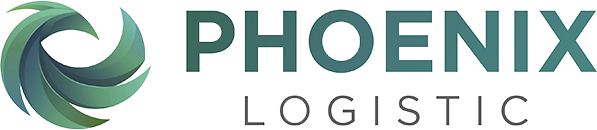 Phoenix Logistics logo: teal‑green circular swirl icon on the left, with 'PHOENIX' in teal and 'LOGISTIC' in gray underneath/alongside.